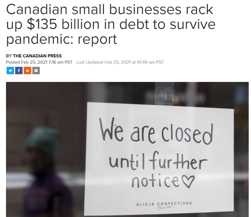 惨兮兮! 加拿大小企业欠债1350亿 店家哭诉: 疫后也还不上! 新闻 第1张