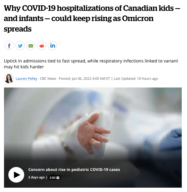 警钟狂响! 加拿大儿童新冠住院率飙升! 5岁女孩感染第2天死亡 Omicron成