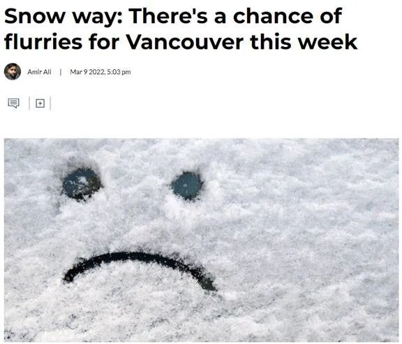 天气预警! 温哥华本周恐迎降雪 村民寒风瑟瑟 体感降到-3˚C! 生活 第1张