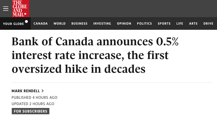 22年来首次! 加拿大央行加息0.5%! 加元瞬间上涨 房市要地震? 新闻 第1张