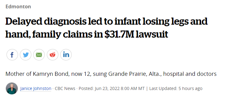 惨! 加拿大1岁女婴发烧延误治疗被截肢! 残喘10年人生已毁 家长索赔3000万! 新闻 第1张