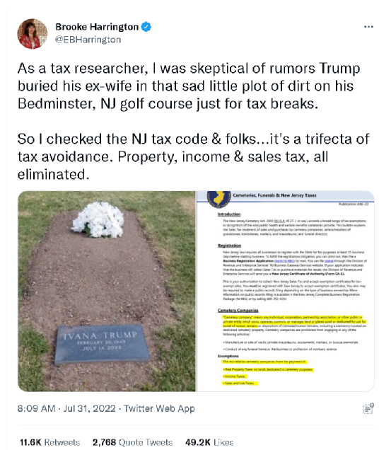 惊呆! 特朗普前妻被埋在高尔夫球洞旁边 球场变墓地 死后还要避税? 网上吵翻了 新闻 第5张