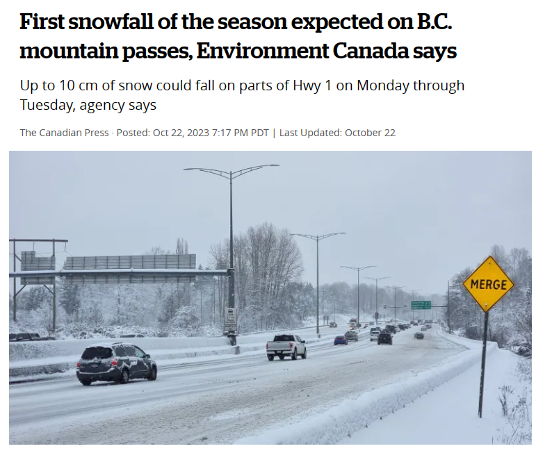 First snowfall of the season expected on B.C. mountain passes